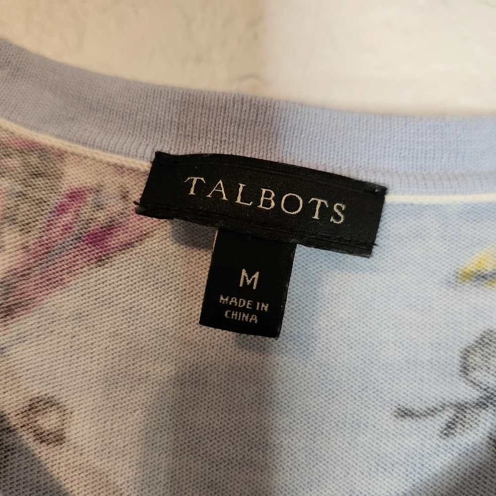 Talbots Women's Light Blue Butterfly‎ Cardigan with 3/4 Sleeves, Size M